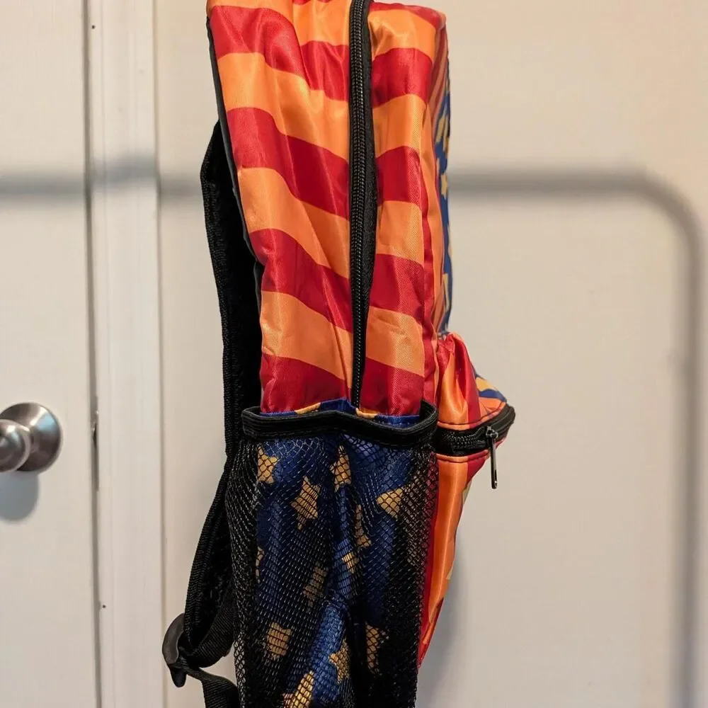 Backpack with red/orange vertical stripes